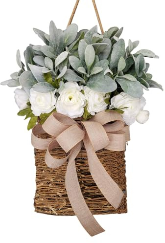 Ghirlanda di fiori di campo da appendere alla porta - Cartello di benvenuto con ghirlanda primaverile Boho, decorazione per cesto inferiore per appendiabiti sulla porta d'ingresso, decorazione da pare