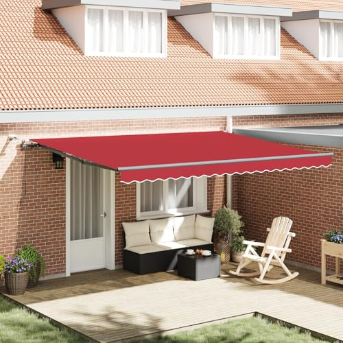 Automatische Einziehbare Markise mit LED Beleuchtung Rot 450x350 cm, Robustes Polyester Sonnenschutz für Terrasse und Garten