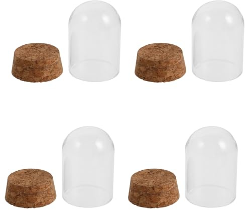 ELAYARD Présentoir à Maquettes en Verre Transparent avec Socle en Liège, Lot de 4 Dômes D’Exposition Compacts 5x7 Cm, Protection Anti-poussière pour Figurines et Objets Décoratifs