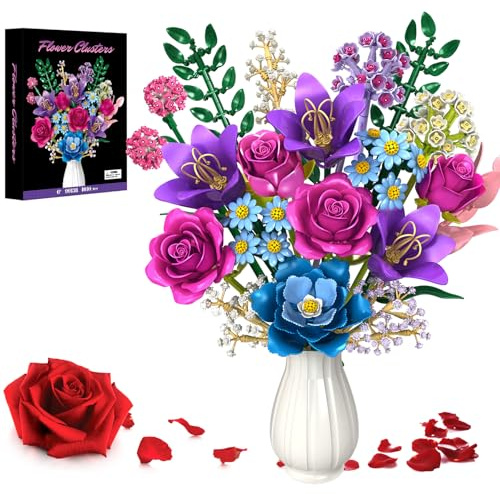 Flower Building Blocks Set, 19 Multiple Flowers Bouquet Building Set With Rose, Lily, Floral Building Kit 1010 PCS DIY Botanical Creative Toys For Adults Women Girls 6+, Gift For Mother’s Day Birthday