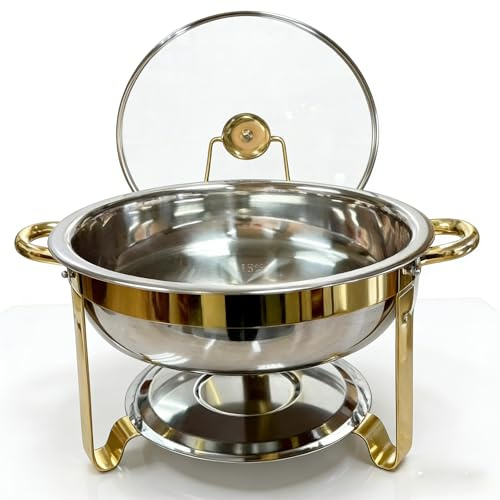 Set 4 Ollas Redondas de Acero Inoxidable 201 Color Dorado, Batería de Cocina Elegante para Hogar y Hostelería, Cacerolas Resistentes