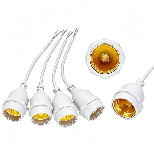 Powice 4 Stück Lampenfassung E27 mit Kabel, E27 Fassung, 2A 220V Baufassung E27 für Bauarbeiten Wohnzimmer Küche Schlafzimmer Glühbirnen Fassung (Weiß)
