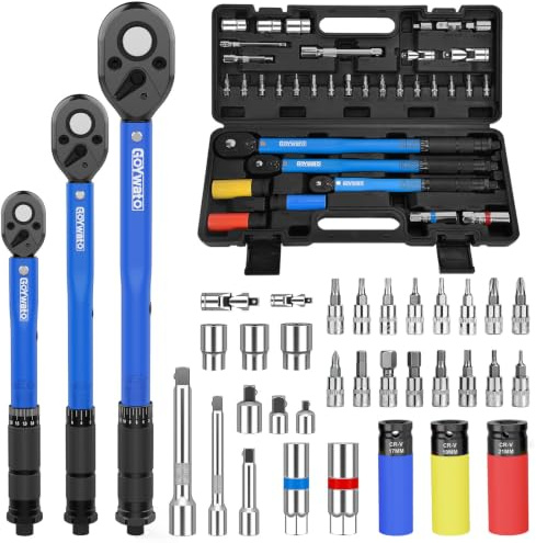 GoYwato 35-Pezzi Kit di Chiave Dinamometrica, 1/2 3/8 1/4 Set di Chiave Dinamometrica da 3-230N·m, ±3% Precisione, Doppia Scala, 32 CR-V Accessori, Chiavi Dinamometriche per Moto Auto Bici Camion