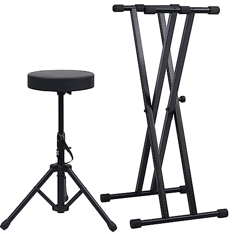 Lumanois Doppelstrebiger Keyboard-Ständer und Hocker Set Schwarz,6.4kg,70096