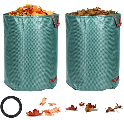Vexnaro 2 x 500L Bolsas de Jardín, Impermeables y Resistentes a los Rayos UV, Sacos Reutilizables y Plegables con Asas Reforzadas – Ideales para Hojas, Césped, Ramas y Residuos de Jardinería