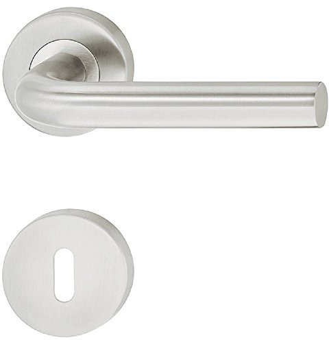 JUVA Moderne Drücker-Garnitur Türbeschlag Edelstahl Tür-Griff für Zimmertüren - LDH 2172 | BB-Buntbart | Türklinke Edelstahl matt | 1 Set - Türdrücker-Garnitur Innentüren mit Befestigungsmaterial
