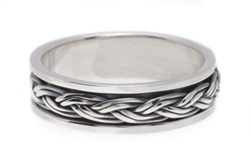 Windalf Wikinger Drehring ACAIR h: 0.5 cm Wikinger Zopfmuster Handarbeit Hochwertiges Silber (Silber, 72 (22.9))