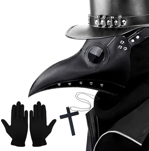 Plague Doctor Mask Plague Doctor Costume Adult Halloween Mask for Gothic Costumes Props, Halloween Costume for Men, Steampunk Bird Masks for Adult with Black Gloves Cane Masquerade Party Costumes
