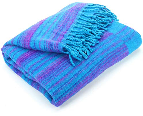 Hill Queen Vegan Wolle Schal Decke - Streifen - Türkis Lila, One Size