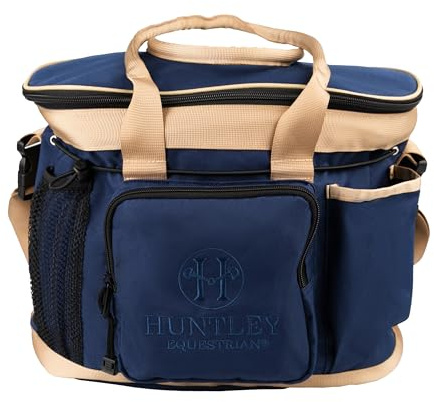 Huntley Equestrian Deluxe Grooming Bag Perfectly Designed Easy Access Multi Pocket Zipper Top Closure Double Handles Shoulder Strap Exterior Pockets - Navy Blue
