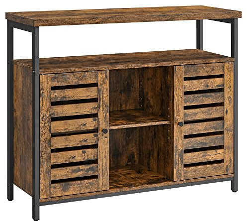 VASAGLE Mobiletto, Credenza da Buffet, con Scomparti, Ripiani Regolabili, Ante a Persiana, Marrone Vintage e Nero LSC79BX