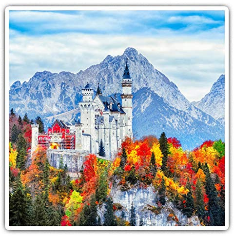 Quadratische Aufkleber (2 Stück) 10 cm – Neuschwanstein Schloss Deutschland Reise Laptop Tablet Gepäck Scrapbook #8854