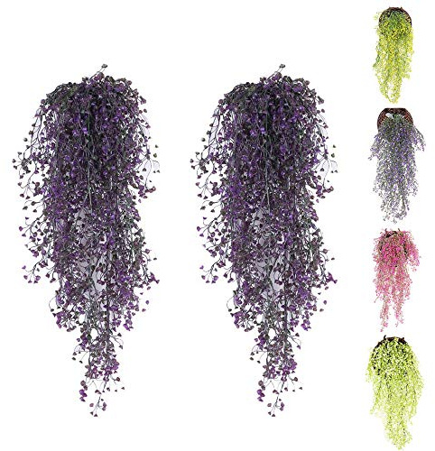 Eyands 2pcs Artificial Hanging Vine Plants - Outdoor Indoor Fake Hanging Plants for Wall Hang Garland Porch Patio Arch Balcony Basket Garden Party Wedding (Purple Artificial Ivy)