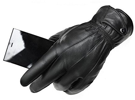 MC Limited Gants cuir homme noir bouton pression avec rembourage polaire (L / 9)