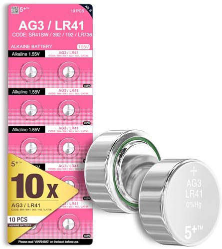 5Plus 10-Pack LR41 AG3 392 192 SR41SW L736 LR736 1.5V Alkaline Button Cell Batteries – Long-Lasting Power for Watches, Calculators, Toys & Small Electronics