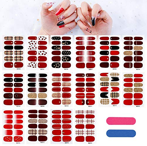 MWOOT 16 Fogli Adesivo Smalto per Unghie,Stile Francese Unghie Adesivi Decalcomanie,Autoadesivo Nail Art Stickers per Manicure le Punte Decorazioni