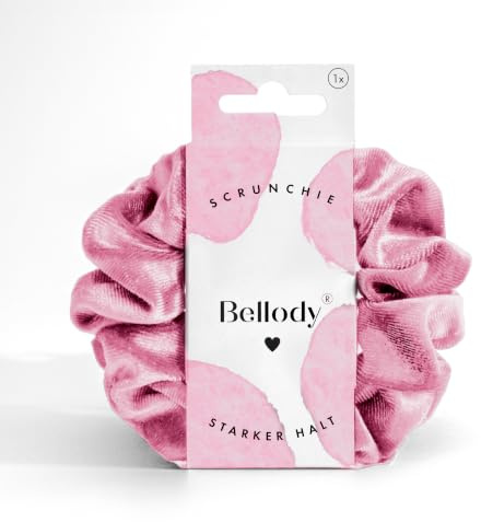 Bellody® Scrunchies Samt – Samtig weich, starker Halt, Velvet Look, exklusive Farben (1 Stück - Mellow Rose) - Haargummi Scrunchie in Rosa