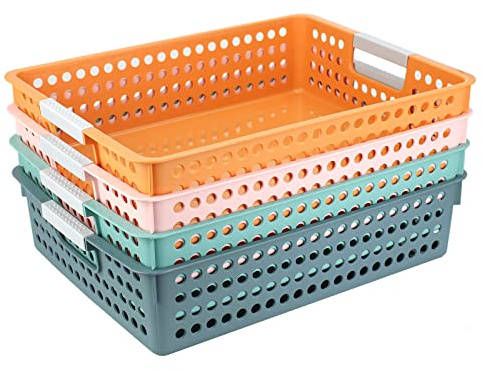 Turn in Trays Classroom, 4Pcs Paper Trays for Classroom, Book Baskets for Library, Drawers, Office, Home