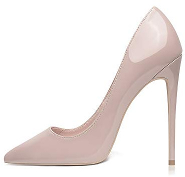 GENSHUO Escarpins Femme Stiletto à Talon Haut Aiguille Bout Pointu 10cm Chaussure à Talon pour Fête Mariage Club Soirée Beige Taille EU 40