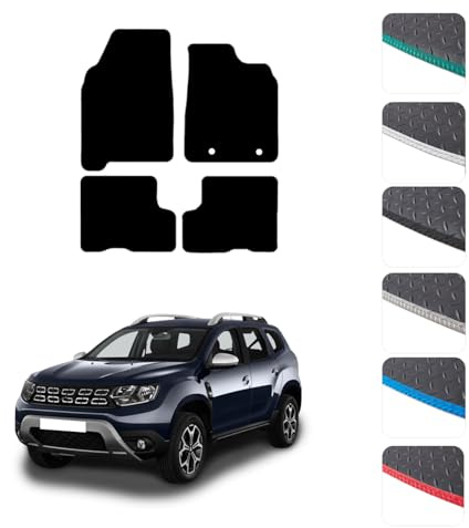 GCM - Car Floor Mats for Dacia Duster 2018 To 2024 Full Coverage Floor Protection - Anti Slip & Fit Car Mat with Clips Easy to Clean Car Carpet for All-Weather (Green Edging, Rubber)