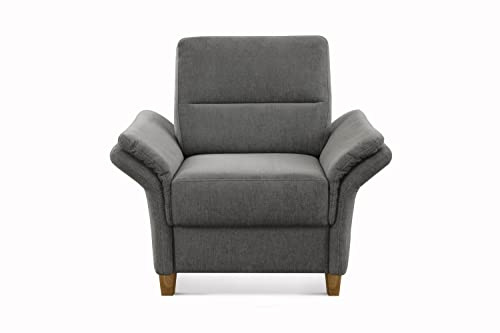 CAVADORE Sessel Wyk / Polstersessel im Landhausstil mit Federkern + Holzfüßen / passend zur Garnitur Wyk / 97 x 90 x 89 / Chenille, Grau