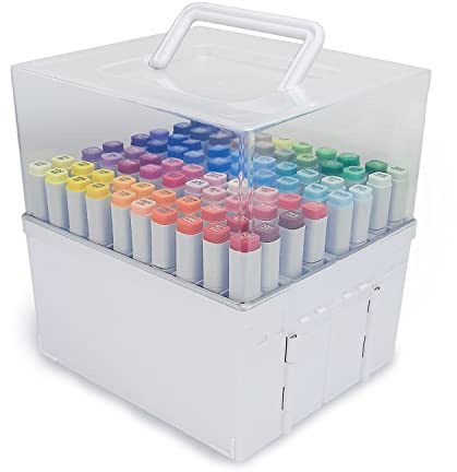 Deflecto Marker Organizer Ziehharmonika, für bis zu 80 Marker, Pinsel oder Stifte, 4 Aufbewahrungsboxen, transparenter Deckel, Stiftehalter, Schreibtisch, Organisation, Stifteköcher