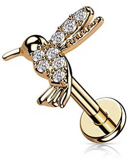 beyoutifulthings 1 Knorpel Ohr-Stecker Kolibri Roségold Pavé Zirkonia Clear Piercing-s Chirurgenstahl Schraub-Verschluss Stab 6-mm lang
