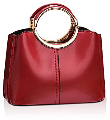 NICOLE & DORIS Petit Sac a Main Femme Sac à Poignée Supérieure Sac à Bandoulière Chic Mode Sac Epaule Sac en PU Cuir Femme Sac à Fermeture pour Le Travail Shopping Voyage Vin Rouge