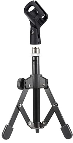 Btuty MS-12 Tripod Microphone Stand Desktop Foldable Adjustable with MC3 Mic Clip Holder Bracket for Meeting Lectures Podcasts