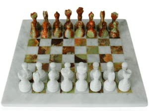 CBAM Schachspiel, Marmor-Tischbrett mit 30 x 30 cm, 2 Spieler, ab 96 Monaten, Klassisch, Strategie, Grün, Weiß