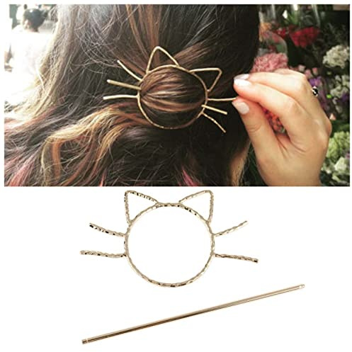 Yheakne Barrette à cheveux en métal en forme de chat Barrette à cheveux Épingle à cheveux vintage Fourchette à cheveux Porte-chignon Alliage Pince à cheveux Accessoires cheveux décoratifs pour(doré)