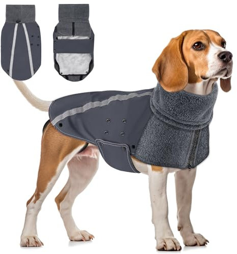 SlowTon Wintermantel für Hunde, Warmes Futter aus Polar Fleece Außenjacke für Hunde mit Rollkragenschal Reflexstreifen Einstellbar Wasserdicht Winddicht Welpenweste Weiches Haustier