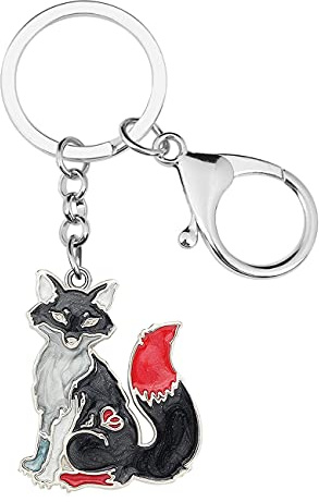LONYOO Emaille Zinklegierung Niedlicher Fuchs Schlüsselanhänger Schmuck Geschenke für Frauen Mädchen Autoschlüssel Handtasche (Schwarz)