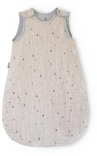 Ehrenkind® Baby Sommerschlafsack Rund Musselin | aus weicher OEKO-TEX zertifizierter Bio-Baumwolle | Sommer Baby Schlafsack Baby 1 TOG Gr. 50/56 Natur-Graue Tropfen
