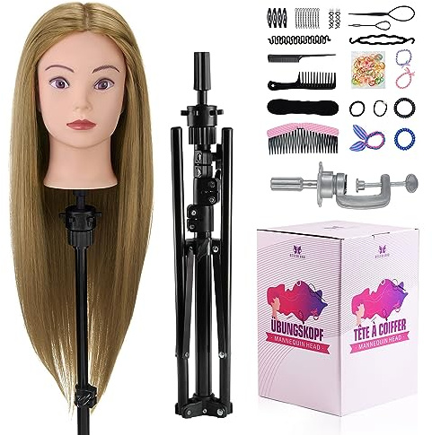 Neverland 71cm Frisierkopf für friseure 60% Echthaar mit Übungskopf Ständer | Trainingsköpfe zum Frisieren für Friseurausbildung Professionelle Friseure Einsteiger mit Tischklemme und DIY-Haare-Set