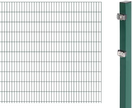 Alberts 641450 Doppelstabmattenzaun als Zaun-Komplettset | verschiedene Längen und Höhen | kunststoffbeschichtet, grün | Höhe 203 cm | Länge 2,5 m