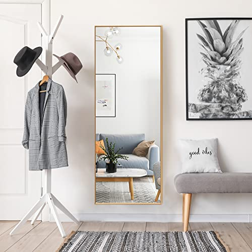 COSTWAY 56 x 150cm HD Ganzkörperspiegel zum Aufhängen oder Anlehnen, Wandspiegel Standpiegel Ankleidespiegel Spiegel für Schlafzimmer, Wohnzimmer und Eingangsbereich (Gold)