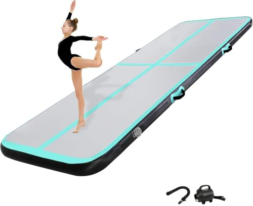 KIKILIVE 10/20CM Hoch Gymnastikmatte Tumbling Matte, 2/3/4/5/6M Aufblasbar Gymnastik Track Matte Air Turnmatte mit Luftpumpe Aufblasbare Sportmatte für Fitness/Outdoor/Yoga/Training usw