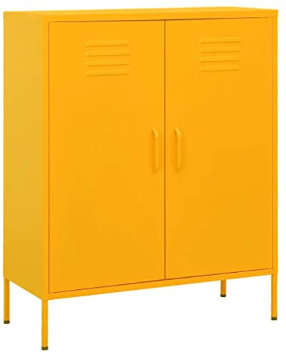 Hommdiy Schubladenschrank Metallschrank Lagerschrank Stahlschrank Aktenschränke Metallschrank Werkstatt Senfgelb 80x35x101.5 cm Stahl