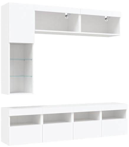 vidaXL Väggmonterade tv-skåp 7 delar med LEDs vit, väggenhet, väggmonterad TV-enhet, väggmonterat skåp, TV-väggenhet, hängskåp, väggförråd, TV-möbler