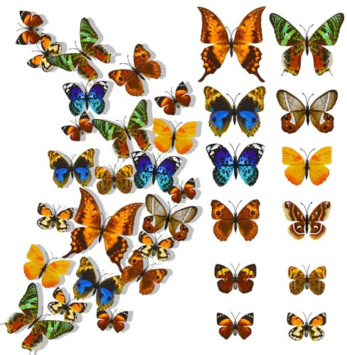 24 Pcs Adesivo da Parete Farfalla 3D Decorative, Magnetico e Staccabile, Ottimo per Decorazioni (Realistico)