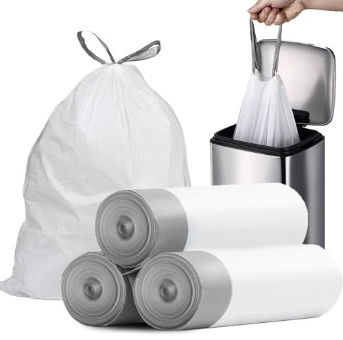 Petits sacs poubelles de 12 litres – 57 sacs poubelle avec cordon de serrage de 12 litres, petits sacs poubelles pré-séparés, sacs poubelle de salle de bain, sacs poubelle blancs non parfumés, sacs