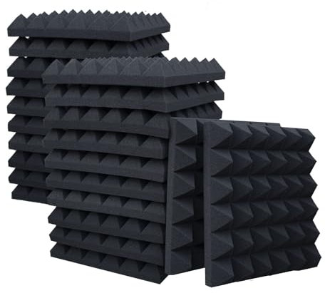 MDKOI Pyramiden-Akustikschaumstoff, 30,5 x 30,5 x 5,1 cm, schwarze schalldichte Schaumstoffplatten für Wand, hochdichte, schalldichte Wandplatten, feuerfeste