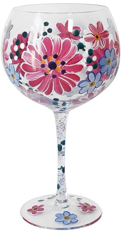 Lesser & Pavey Verre à gin Gerbera rose | Joli cadeau pour homme et femme | Conçu par Lynsey Johnstone | Verre à vin de luxe pour toutes les occasions
