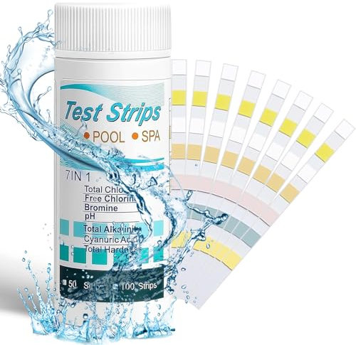 7 en 1 Bandelette pour Eau de Piscine et Spa, 100pcs Bandelettes de Test de Piscine, Analyse Eau Piscine Rapide et Complète, pour Tester Le Chlore, Taux De Brome, Totale Dureté, PH