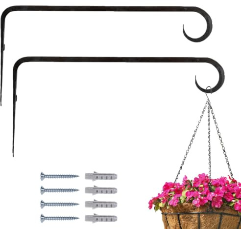 Marrakesch Set di 2 Ganci da Parete in Ferro Battuto Nero Lunghi 22cm | Ganci Vintage da Avvitare per Fioriere & Piante Appese | Supporto per Attrezzi Mapos per Esterno come Decorazione per Balcone