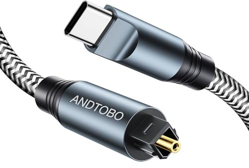 ANDTOBO USB C a cable de audio óptico【1,25M】 Cable USB C trenzado de fibra óptica compatible con barras de sonido, sistemas estéreo/amplificadores/amplificadores, cine en casa, Xbox / PS4, TV