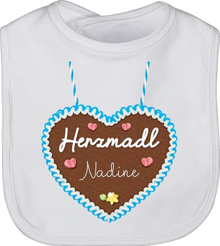 Baby Lätzchen - Kompatibel Oktoberfest - Herzmadl Lebkuchenherz - Unisize - Weiß - trachten herz tracht name trachten- heart volksfest herzen bayrisch herzmädl bayrischer abend lebkuchen