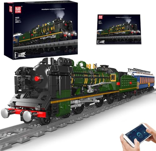 Mould King 12025 Technik Zug Modell Bausteine, 3898 Teile Dampflokomotive Zug Bausatz mit Eisenbahn und LED Licht Beleuchtung Klemmbausteine Bausatz
