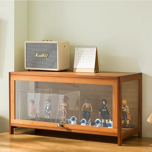 Pounjsd Großer Kapazität Klare Regal Vitrine, Glas Acryl vitrine, Bambou Bücherregal Vitrinenschrank, Holzvitrine, Braun Curio-SchräNke, 80cm Glasvitrine für Bücher, Wein, Büro, Wohnzimmer, Küche